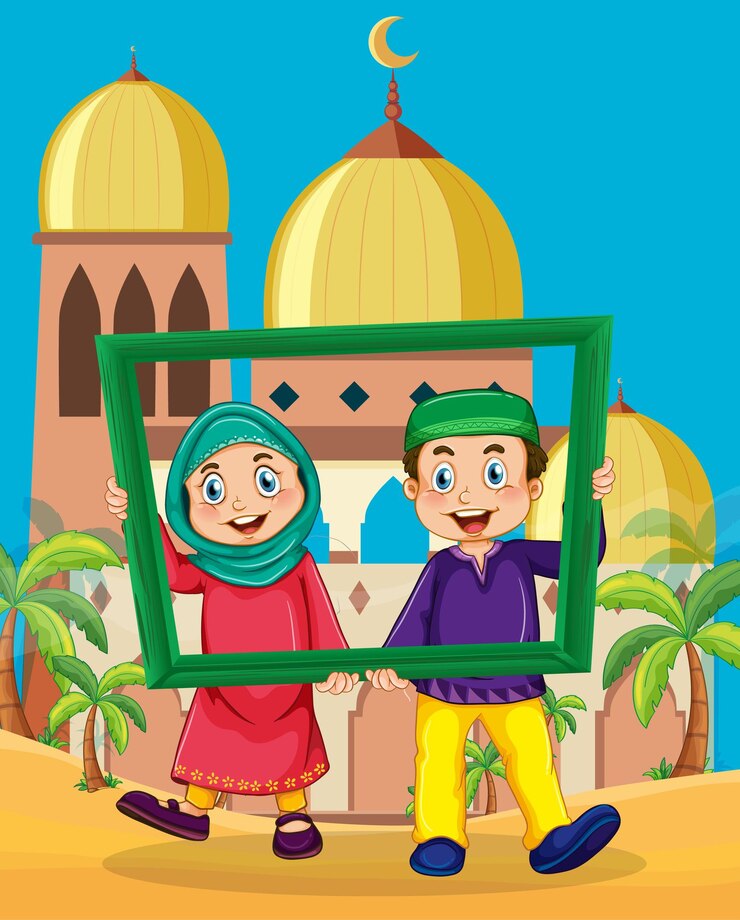 muslim-couple-holding-photo-frame-front-mosque-illustration_1308-54535